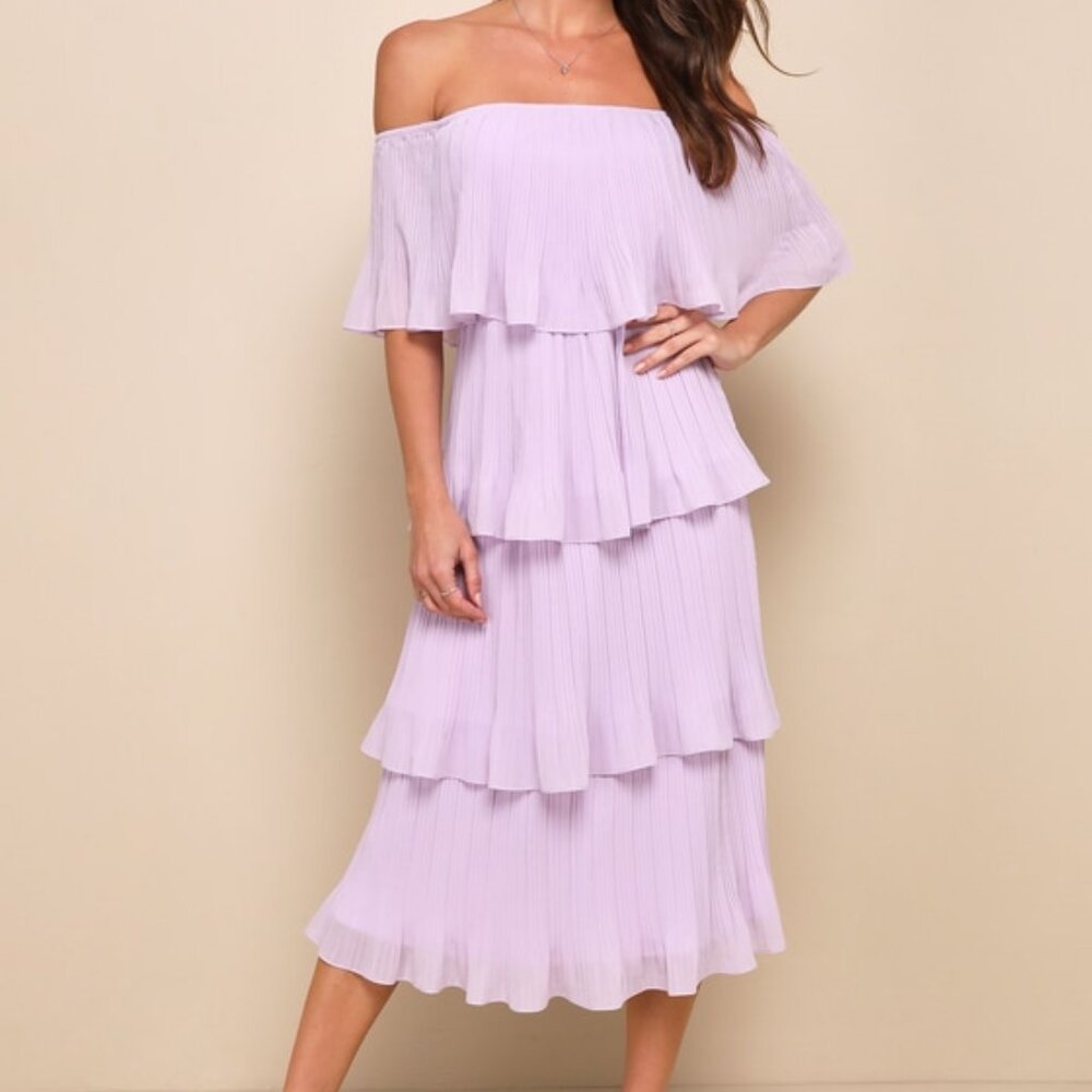 Lulus Gala Ready Lavender Off-the-shoulder Ruffle Midi Dress Purple - Size S